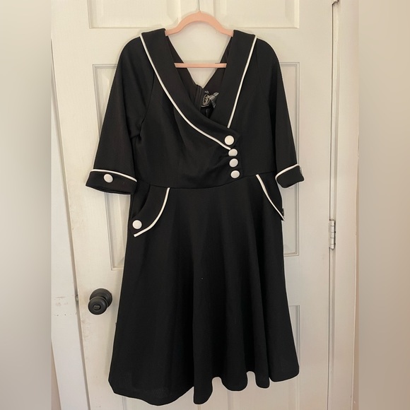 Voodoo Vixen Dresses & Skirts - Classic Black Fit-and-Flare Dress with White Piping